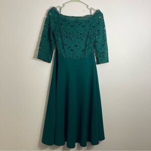 Miss May Lace Top Off Shoulder - A-line Dress - Green - Large